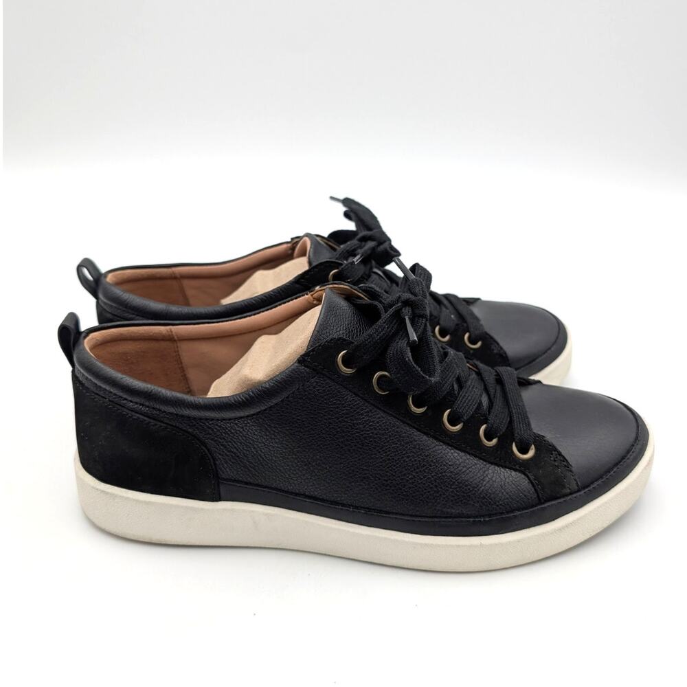 Vionic Black Leather & Suede Sneakers with Cream Sole - Picture 3 of 13